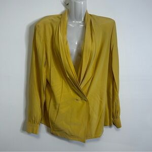 ◾️Vintage 80s Peter Nygard Deep V Long Sleeve Pleated Neckline Satin Blouse